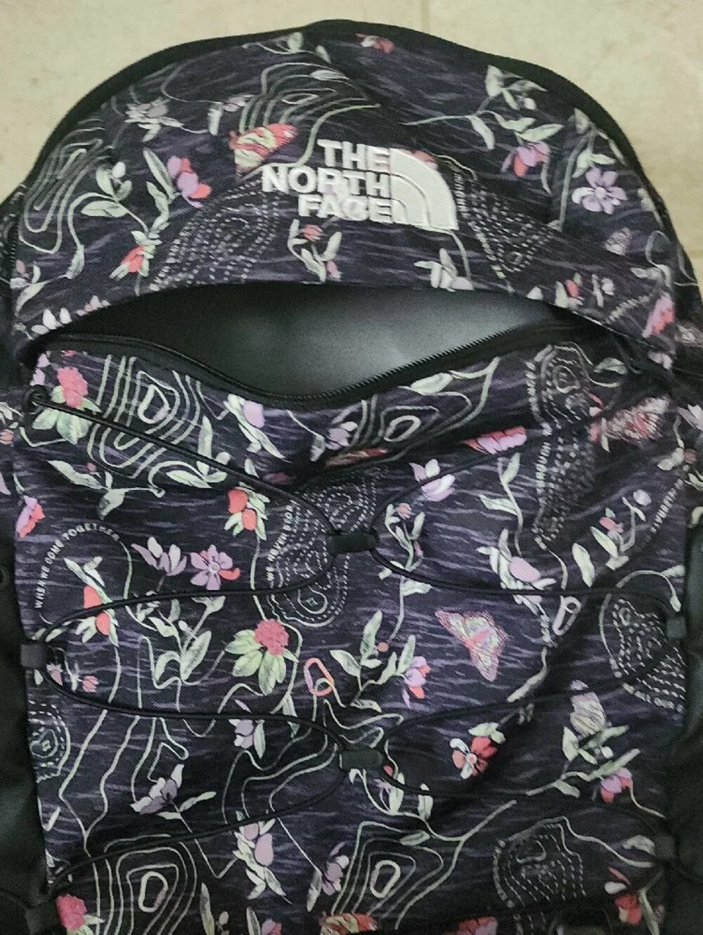 The North Face Borealis Backpack in Black with Pink Floral Print - Picture 3 of 11